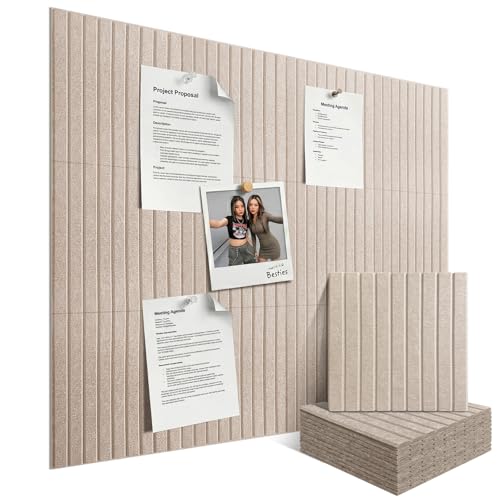 Large Felt Bulletin Board for Wall, 12-Pack 48" x 36" Oatmeal Grooved Felt Board with Adhesive Backing, Cork Alternative Memo Pin Board, Acoustic Fabric Tiles for Home Office, Classroom & Wall Decor