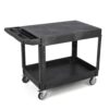 Large Heavy Duty Plastic Utility Service Cart Flat top 45.8 x 25 Inch, Work Cart Flat Shelves Holds up to 550 lbs - 2 Tier Service Cart with 360°Swivel Wheels (2 with Brakes) Black