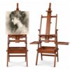 Large Horizontal Wooden Painting Easel with Storage Drawer and Palettes, H-Frame Studio Easel Stand Holds Canvas up to 50 Inches, Suitable for Adults, Beginners, and Artists, Walnut