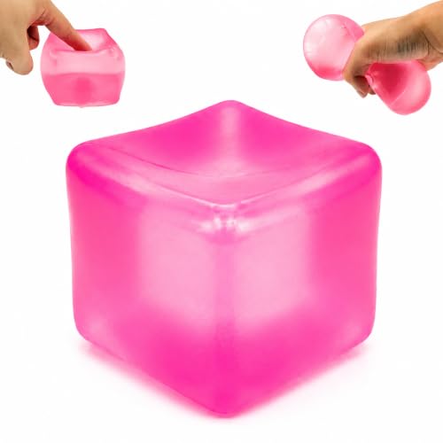 Large Ice Cube Squishy Stress Relief Toy, 7cm (2.76") Slow-Rise Sensory Fidget Cube for Kids & Adults, Soft Squeeze Toy for Anxiety Relief, Focus & Hand Exercise, Gift Idea (Pink)