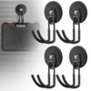Large Magnetic Hooks Heavy Duty for Garage Magnet Hooks for Hanging Heavy Duty Strong Magnet Storage Hooks for Hanging Garden Tools (3.6 Inch Magnet-4 Pcs L-Black)