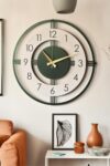 Large Modern Industrial Style Matte Green Metal Wall Clock - 18.9 x 18.9 in (18.9x18.9 in) - Silent Sweep Movement, White Wood Accents, Gold Hands - Decorative Living Room, Office, Kitchen Decor - Yeş