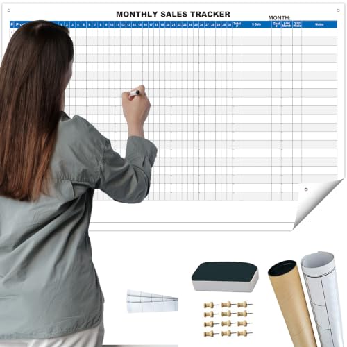 Large Monthly Sales Tracker Board, 24x36 Inch Dry Erase Board for Sales Teams, Sales Tracker Whiteboard for Wall, Reusable Tracking Chart Poster for Vehicle sale's Goal, Progress & Daily Record