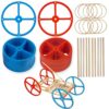 Large Plastic Toy Project Wheels and Axles, for Mousetrap Car and Rubber Band Car Projects, 20 Wheels, 20 Rubber Bands, 10 Dowels
