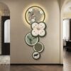 Large Wall Clock, 3D Decorative Silent Clock with Pendulum, Crystal Porcelain Art, LED Lights for Living Room and Entryway, 48x120cm (18.9x47.2in)