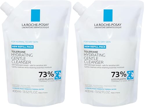 La Roche-Posay Toleriane Hydrating Gentle Face Cleanser, Hydrating With Niacinamide + Ceramides, Daily Face Wash For Dry-Skin To Normal Skin, Sensitive Skin Tested, Fragrance Free, (Pack of 2)