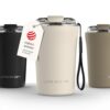 LARS NYSØM Thermo Coffee Mug to go with Strap 13oz | Travel Mug 0.38 Liter with Insulation | Leak Proof Stainless Steel Thermal Tumbler for Coffee and Tea to Go (Cream Beige, 12.9oz)