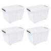 Lasbily Clear Plastic Storage Bins With Lids and Wheels, 42 L, 4-Pack