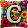 Latch Hook Pillow Kit Letter C and Colorful Flowers Printed Pillow Cover DIY Crochet Yarn Hooking Pillowcase for Hobby and Home Decor 43x43cm