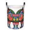Laundry Basket Collapsible Runner Swedish Dala Horse Folk Laundry Hamper Freestanding Clothes Hamper With Handles Washing Bin Foldable Clothes Hamper For Living Room, Bedroom