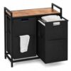 Laundry Hamper Sorter with Wooden Storage Shelf, Double Pull Out Design, 2 Compartment Metal Frame for Bathroom and Laundry Organization, White