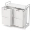 Laundry Hamper Sorter with Wooden Top Shelf, Double Compartment Metal Frame Clothes Basket for Bathroom & Laundry Room Organization, White