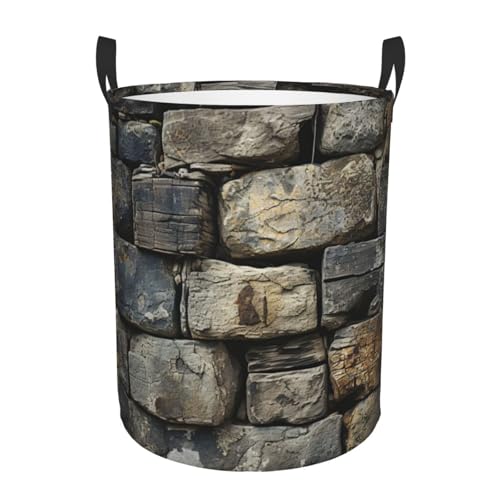 Laundry Hamper Waterproof Storage Bin Organizer with Handles Grey Old Stone Brick Laundry Basket Collapsible Dirty Clothes Hamper Large Clothes Storage Toy Organization for Bathroom Bedroom Small