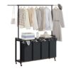 Laundry Sorter Hamper with Hanging Rack & Storage Shelf, 4-Section Rolling Laundry Cart with Removable Bags & Lockable Wheels, Freestanding Clothes Organizer for Laundry Room, Bedroom & Bathroom