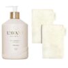 L'AVANT Collective The Ultimate Dish Wash Duo, Natural Luxury Dish Soap 16 Fl Oz with Refillable Glass Pump Bottle & 2 Loofah Dish Sponges for Pots, Pans, Dishes and Kitchen Cleaning, Ambre Santal
