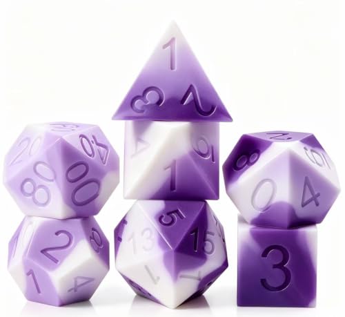 Lavender Scented Silicone Dice Set, DNDND 7PCS Soft Silicone DND Dice with Clear Display Case, Fragrance D&D RPG Dice Set for Tabletop Role Playing Games, Board Games and Dice Collectors