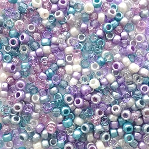 Lavender Sky Mix Pony Beads – Pastel Aesthetic for Bracelets & Jewelry, Made in USA (500 pcs) Blue Pink Purple 6x9mm Plastic Craft Beads, Bulk Large Hole Beads, Concert Festival Beads, Art & Fashion