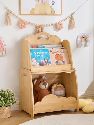 Lavenix Bamboo Kids Bookshelf 3-Tier with Modular Storage, Montessori Bookcase for Toddler Kids Rooms, Baby Nursery, Playroom, Classroom