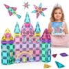 LAYVIC 60PCS Mini Magnetic Tiles Unicorn Toys for Girls Age 4-6, Travel Toys Magnet Tiles Magnetic Blocks, STEM Building Toys for Kids Ages 3 4 5 6 7 8 Birthday Gift for Girls Boys