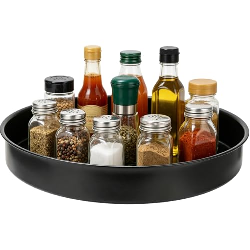 Lazy Susan Turntable Organizer, 12.4 in Rotating Spice Rack Tray, Large Carbon Steel Countertop Storage Organizer for Kitchen, Bathroom, Vanity, Pantry, for Seasonings, Bottles, Jars