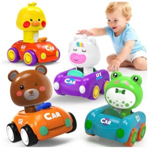 LBJGL Press and Go Toy Cars for Toddlers 1-3，Fun Vehicle Playset for Kids