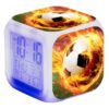 Lcarege Football Clock, 3.15 Inch Cube Football Kids Digital Clock with Colorful Night Light, Date, Time, Temp Display, Soccer Alarm Bedside Decor for Boys Bedroom, Style1