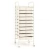 LDAILY 10 Drawer Rolling Storage Cart, Craft Organizer on Wheels, Drawer Cart with Metal Frame & Large Storage Capacity, Rolling Cart with Drawers for Living Room Classroom, Office