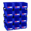 LEADLOONG 12 Pack Stackable Storage Bins Heavy Duty Parts Organizer Blue
