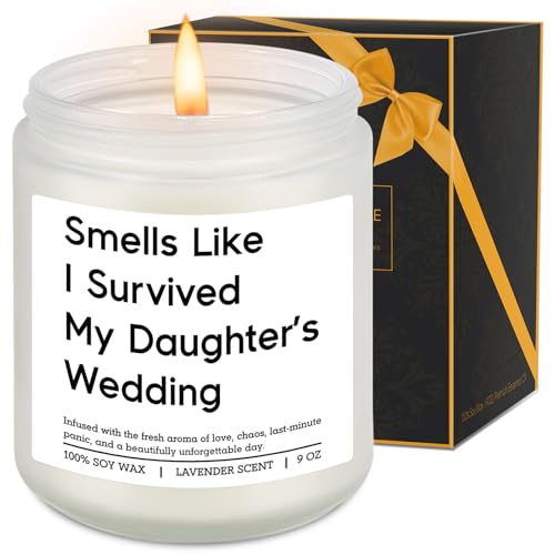 LEADO Candle - Father, Mother of the Bride Gifts - Funny Gifts for Mother, Father of the Bride - Wedding Thank You Presents for Parents, Dad, Mom from Daughter - Survived My Daughter's Wedding Candle