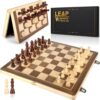 LEAP Magnetic Wooden Chess Sets 15.5 inch Foldable Chess Board 3 inch King Height Chess Pieces Travel Chess Sets, Chess Board Set with 2 Extra Pieces and Storage Slots for Beginer, Adults