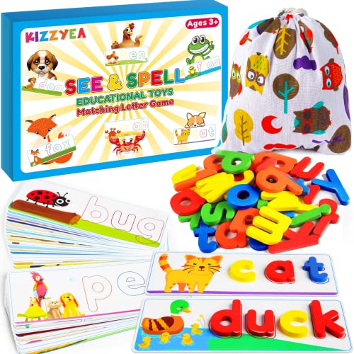 Learning Educational Toys for 3 4 5 6 Years Old Boys Girls, See & Spell Matching Letter Game with Alphabet Cards for Kids, Preschool CVC Word Builders Toy, Christmas Birthday Gifts for Age 3-4 4-6