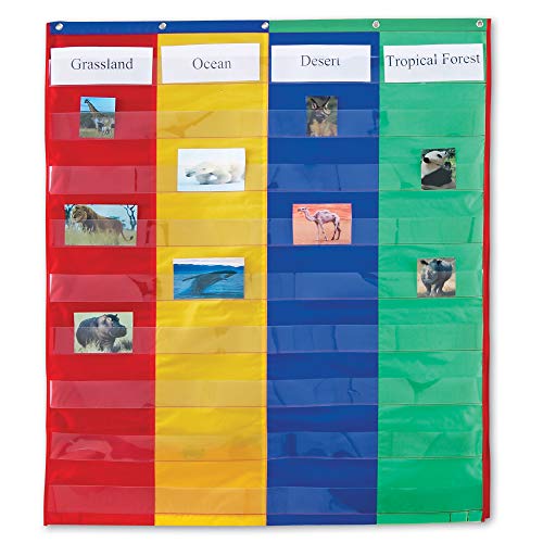 Learning Resources 2- & 4-Column Double-Sided Pocket Chart - Wall Pocket Chart for Classroom, Sentence Strips Charts for Classroom, Hanging Word Wall Pockets for Teachers