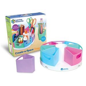 Learning Resources Create-a-Space Storage Center Pastel - Rotating Caddy Organizer for Kids, Art Supply Organizers for Markers, Pens and Pencils, Classroom Table Caddy for Teachers