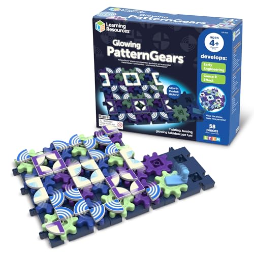 Learning Resources Glowing PatternGears - Building Set with Glow in the Dark Stickers, Toddlers Hands-On Toy, STEM Construction & Engineering, Fine Motor, Gifts for Boys and Girls