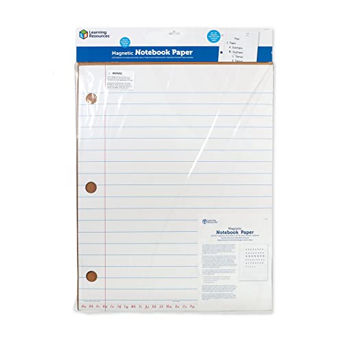 Learning Resources Magnetic Notebook Paper - Giant Magnetic Lined Paper for Whiteboard, Dry Erase Board with Lines for Writing, Elementary Classroom Must Haves, Classroom Handwriting Whiteboard