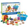 Learning Resources New Sprouts Deluxe Market Set - Pretend Play Kitchen, Fruit Basket, Toddler Outdoor Play Food Toys, Kids Playset, Shopping Basket, Fine Motor Skills, Montessori Sensory Cooking