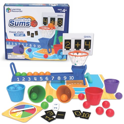 Learning Resources Slam Dunk Sums - Math Games, Basketball Math Set, Board Game for Classroom Learning, Counting and Addition Skills, Kindergarten Activities, Gifts for Boys and Girls