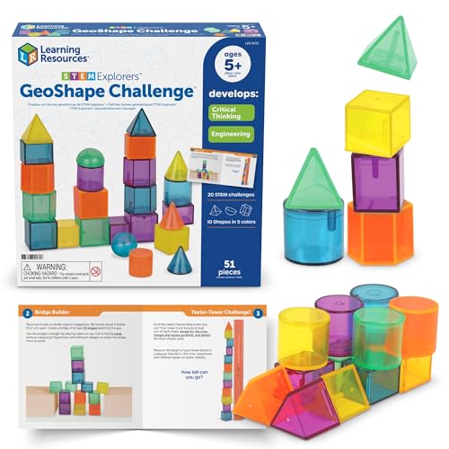 Learning Resources STEM Explorers GeoShape Challenge - 3D Geometry School Shapes, Montessor Math Manipulatives, Critical Thinking, STEM Homeschool, Classroom Must Haves, Teacher Supplies