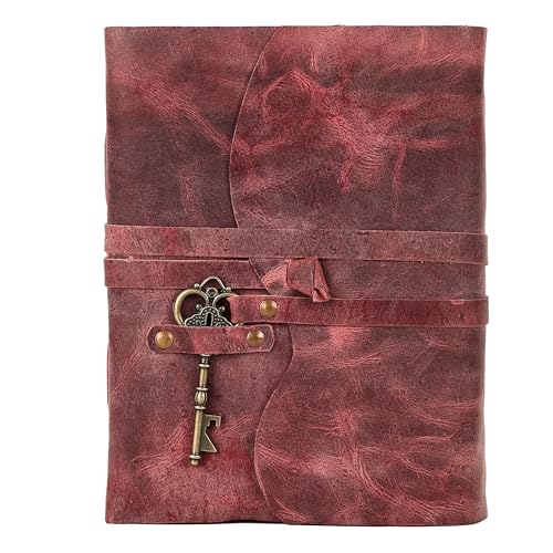 Leather Journal with Deckle Edge Paper 8x6 inch and Vintage Key | Handmade Writing Notebook Diary | Bound Daily Notepad for Men & Women Medium, Sketch/Writing pad for Artists