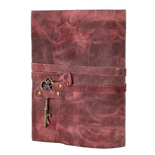 Leather Journal with Deckle Edge Paper 8x6 inch and Vintage Key | Handmade Writing Notebook Diary | Bound Daily Notepad for Men & Women Medium, Sketch/Writing pad for Artists