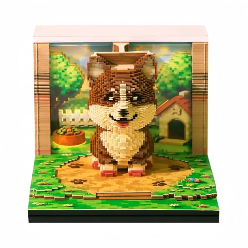 LeatherleafWorth 3D Timepiece Calendar 2027 Paper Art Memo Pad with LED Light – Tear-Away Desk Calendar for Record, Planner & Habit Tracker, Bookmark, Gift & Decorative Office Decor (Corgi)