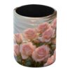 Leather Pen Holder for Desk, Sunset Pink Rose Pencil Cup Pen Organizer Makeup Brush Holder for Office Home Kids Countertop Desk Accessory Storage