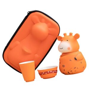 LEBETE Cartoon Giraffe Shape Ceramic Travel Tea Set Portable Kungfu Teapot and Cups for Outdoor Picnics and Family Gatherings
