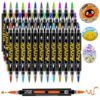 Lebsytb 36 Colors Dual Tip Acrylic Paint Markers, Brush Tip and Fine Tip Automatic Ink Control, Long-Lasting & Waterproof Acrylic Paint Pens for Rock, Canvas, Wood, Ceramic, Glass, Fabric