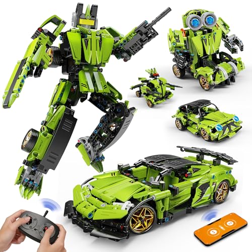 LECPOP STEM Building Blocks Kit, 5 in 1 Remote Control Sports Car and Transform Robot Toy Building Sets, Technic Coding Robotic Toys for Kids Age 8-12, Gifts for 6 7 8-13 Year Old Boys, 591 Pieces