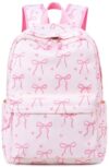 LEDAOU School Backpack for Girls Ages 5-10, 16 Inch Pink Bow Kids Bookbag with Chest Strap, Padded Straps, Front and Side Pockets for Elementary Middle School