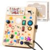 LED Busy Board for Toddlers 1-3,Montessori Toy with Key Switch, Light Up Wood Activity Sensory Board for Fine Motor Skills, Educational Travel Toy Gift for 1 2 3 Year Old Boys Girl