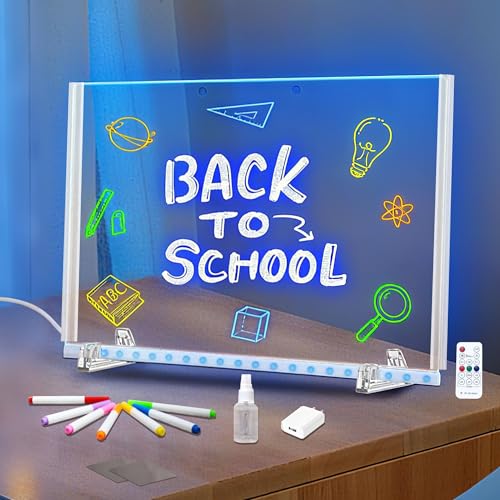 LED Note Board with 7-Color Light Modes, 13.7"X10" 7 Colors Acrylic Dry Erase Boards with Light, Include Adapter, Hanging Chain, Led Drawing Board for Kids Christmas & Birthday Gifts for Girls Boys