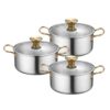Leefasy Kitchen Cooking Utensils Stainless Steel Cookware Set Pots Pans Stockpot Saucepan With Glass Lids Even Heating Flat Base Shiny Finish Modern Look, Gold Handle, 16-18-20CM