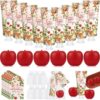 Leelosp 24 Set/96pcs Apple of Our Eye Baby Shower Favors, Apples Baby Shower Hand Cream and Soap Gifts Bulk with Organza Bags and Thank You Cards, Fall Party Supplies for Guest (Red, Apple)